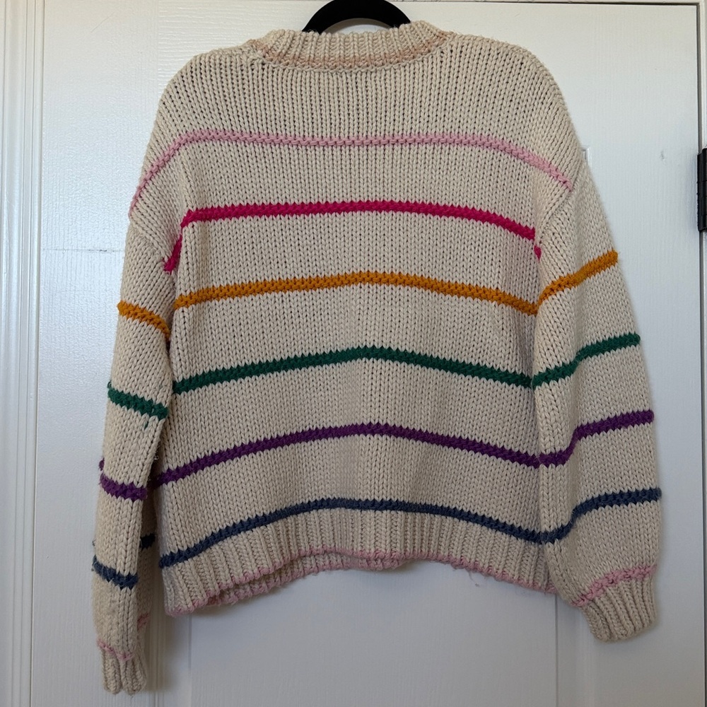 debut Cream Crewneck Sweater with Multicolor Stripes - Picture 5 of 5